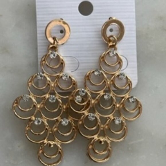 Fashion Jewelry pierced dangling earrings-Gold tone-Clear rhinestones - Picture 2 of 5